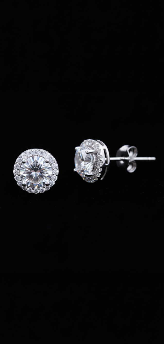 Moissanite Halo Studs